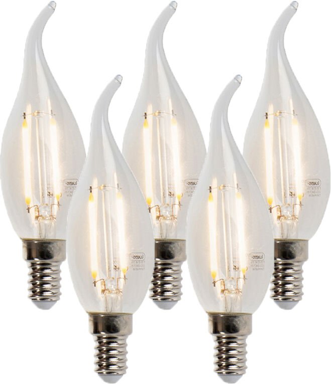 Luedd - Set mit 5 dimmbaren E14-LED-Kerzenlampen mit Filamentspitze, 250 lm, 2700 k