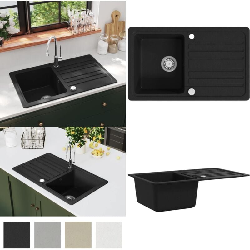 Granitspüle mit Abtropffläche Reversibel Schwarz - Spoelbak - Spoelbakken - Home & Living - Schwarz