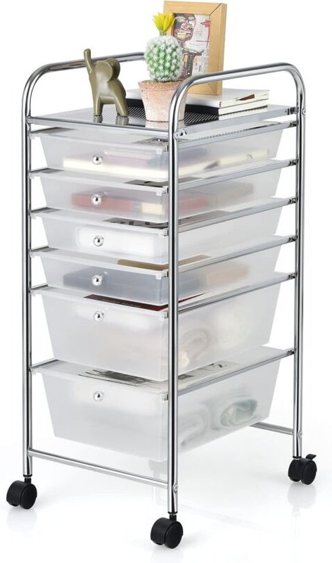 COSTWAY Rollwagen mit 6 stapelbaren Schubladen, Schubladenwagen Rollcontainer mit Metallgestell und Ablagefläche, Badrol...