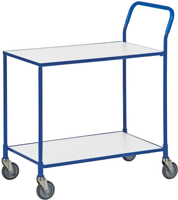 Kongamek Tischwagen mit pulverbeschichtetem Gestell in blau, mit Bremse und 760x430mm Ladefläche