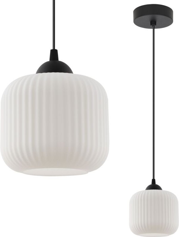 Riffle Hängelampe Schwarz 1 Flacher Weisser Zylinderlampenschirm E27