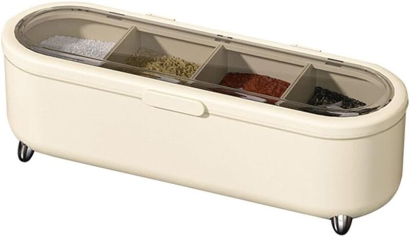 Gewürzbox, Gewürzbox-Set, 4-teiliges Gewürzdosen-Set, Gewürzbox aus Kunststoff mit Deckel und Löffel, herausnehmbare Gew...