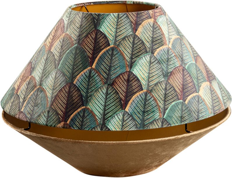 Doppelter Samtlampenschirm mit Blattdesign in Beige und goldener Innenseite