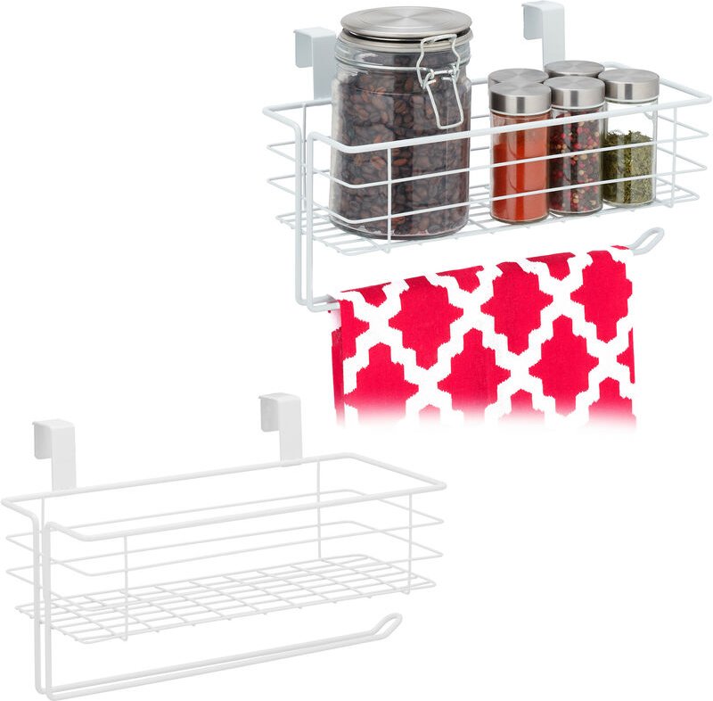 2 x Einhängekorb mit Küchenrollenhalter, Aufbewahrung, Küche & Badezimmer, Drahtkorb HxBxT: 18 x 31 x 17 cm, weiß