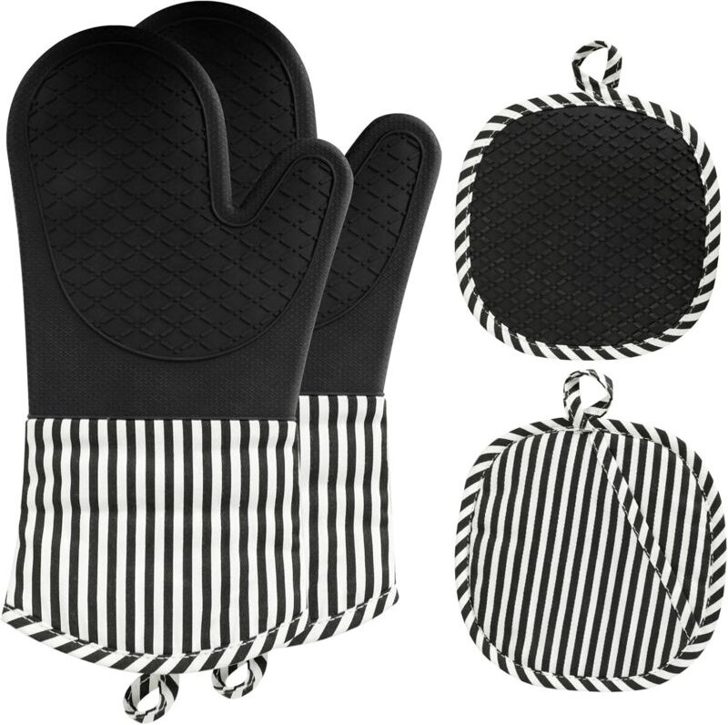 Silikon-Ofenhandschuhe, hitzebeständige Silikon-Ofenhandschuhe bis 230 °C, rutschfeste, hitzebeständige Ofenhandschuhe z...