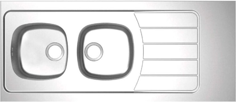 Spüle 2 Becken und 1 Abtropfbecken Edelstahl 18/10 als Aufsatzbecken 140 x 60 mm