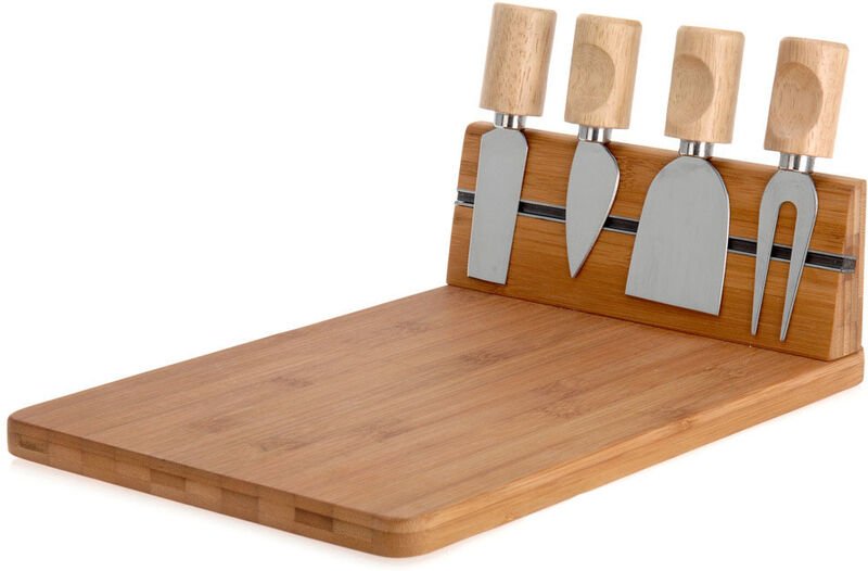 Excellent Houseware - Käsebrett aus Bambus + 4 Messer Schneidebrett Käseplatte