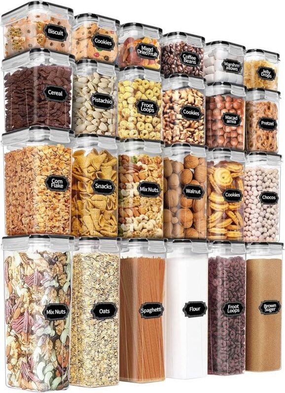 Luftdichte Aufbewahrungsbehälter mit Deckel, 24 Kunststoffbehälter zur Aufbewahrung von Müsli, Trockenwaren, Mehl und Zu...