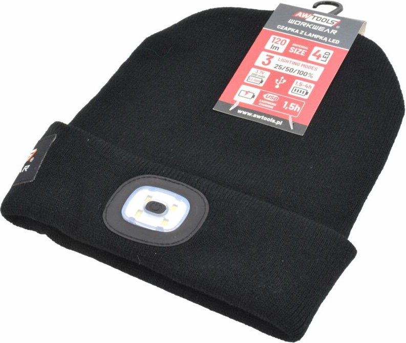 Awtools czapka z lampką led 120lm czarna