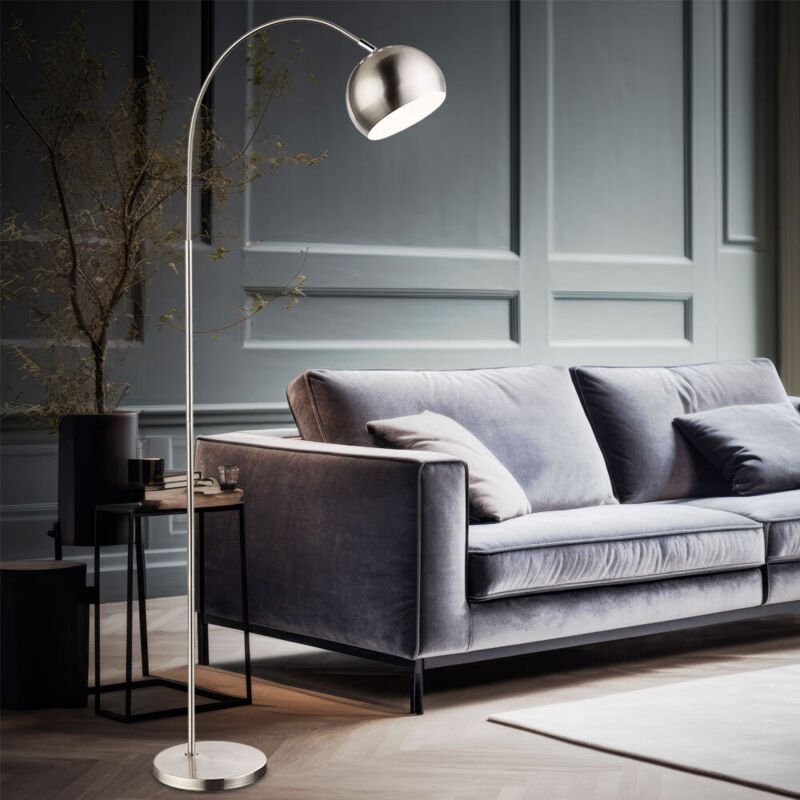 Stehleuchte Bogenstehlampe Stehlampe Beistellleuchte Standleuchte Bogenlampe Wohnzimmer, Metall weiß verchromt nickel ma...