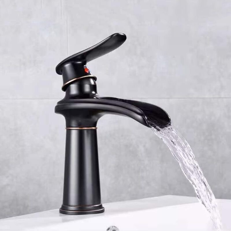 Antike Wasserfall-Waschtischarmatur, massives Messing, Mischbatterie für Warm- und Kaltwasser, Einhebel-Waschtischarmatu...