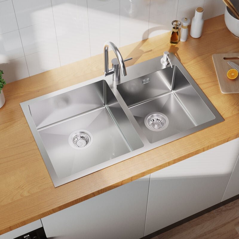 Auralum Edelstahl Doppelbecken Küchenspüle, 75 x 45 cm Einbauspüle für ab 80 cm Unterschrank, Spülbecken inkl. Ablaufgar...