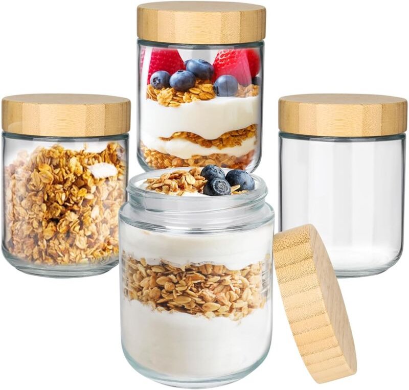 Set mit 4 x 500ml Vorratsgläsern mit Schraubverschluss für die Zubereitung von Overnight Oats, Haferflocken, Joghurt, Sa...