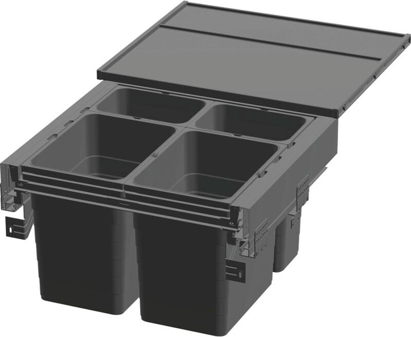 Ninka Abfalltrennsystem eins2pack Push-to-open - Korpusbreite 600mm, Dunkelgrau, 2x8L + 2x17L