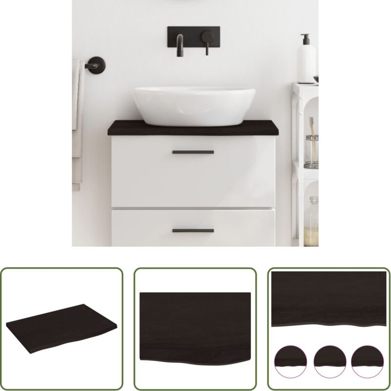 vidaXL Eichenholz Waschtischplatte - Waschtischplatte Dunkelbraun 60x40x2 cm Massivholz Behandelt