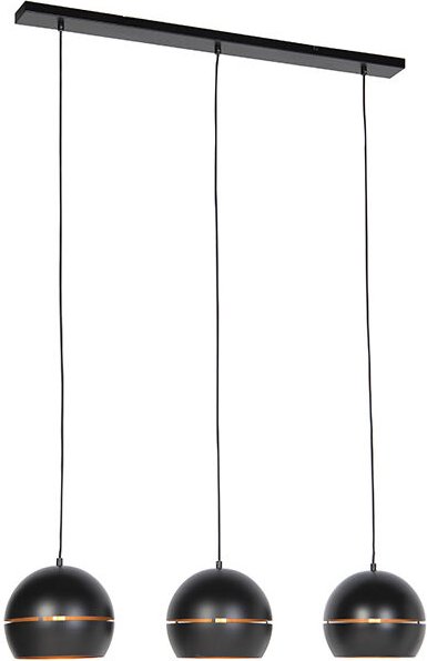 Design Hängelampe schwarz mit goldenem Interieur 3 Leuchten - Buell