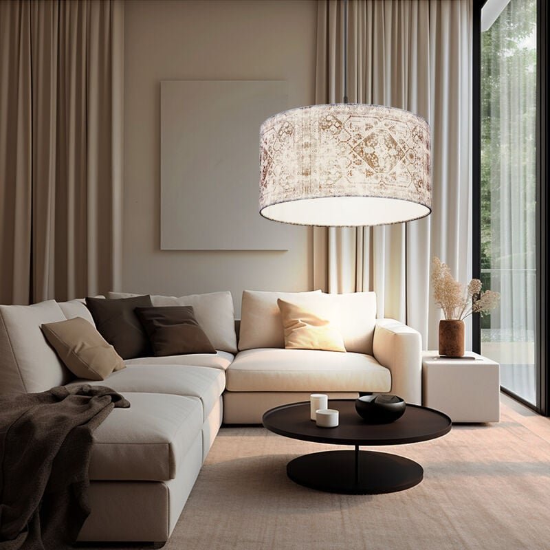 Hängelampe Hängeleuchte Pendellampe Schirmleuchte Esszimmerlampe Pendelleuchte, Textilschirm gemustert blau grau schwarz...