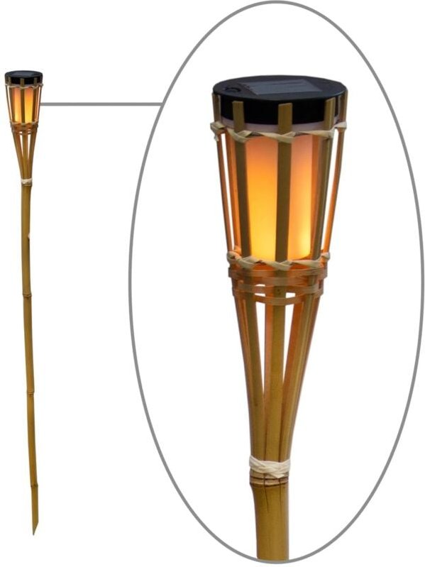 Licht-erlebnisse - led Gartenfackel Solar 120 cm hoch aus Bambus 1700 k extra warmweiß IP44 Solarleuchte Gartenlampe