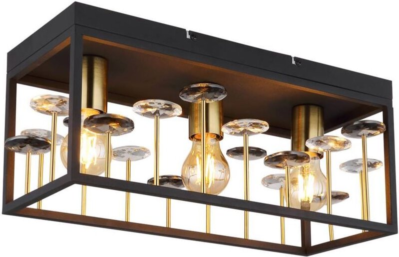 Globo - Deckenleuchte Kristalle Esszimmerlampe Design Deckenlampe 3 flammig, Metall schwarz gold, 3x E27 Fassung, LxBxH ...