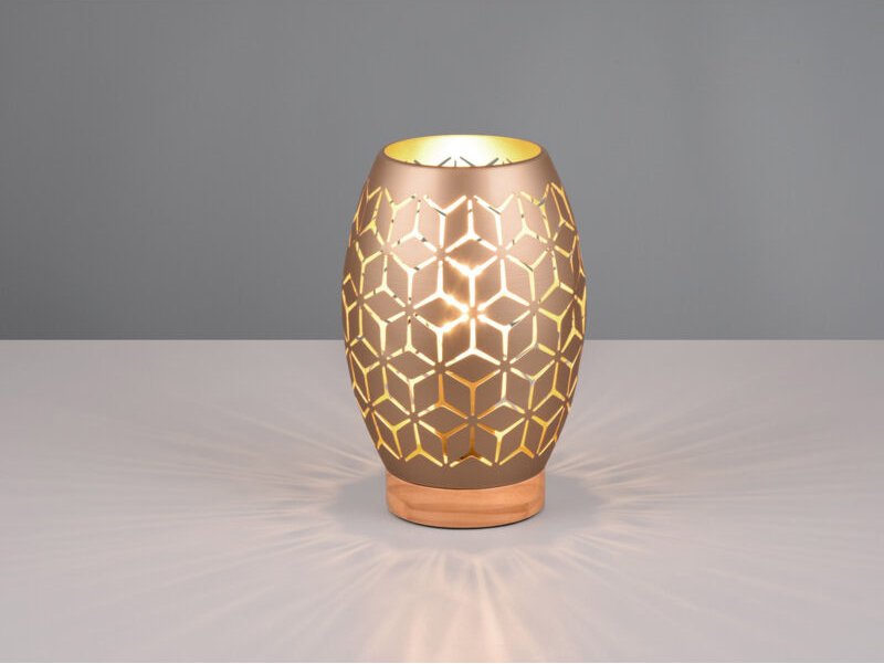 Thumbnail - Reality Leuchten - Kleine Tischleuchte bidar in Coffee mit ausgefallenem Stanzmuster, h: 21cm