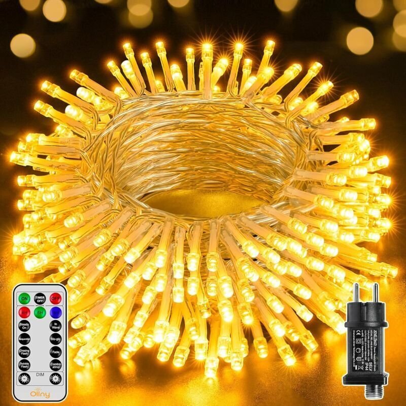 10 m lange LED-Lichterkette, 100 LEDs, IP44 wasserdicht, mit Fernbedienung und Timer, 8 Modi, Partydekoration für Weihna...