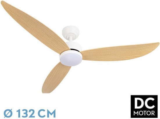 Abrila -Ventilator DC GENIL Farbe White mit three Beech Blades mit 6 einstellbaren Geschwindigkeiten mit 3 Temperaturen ...