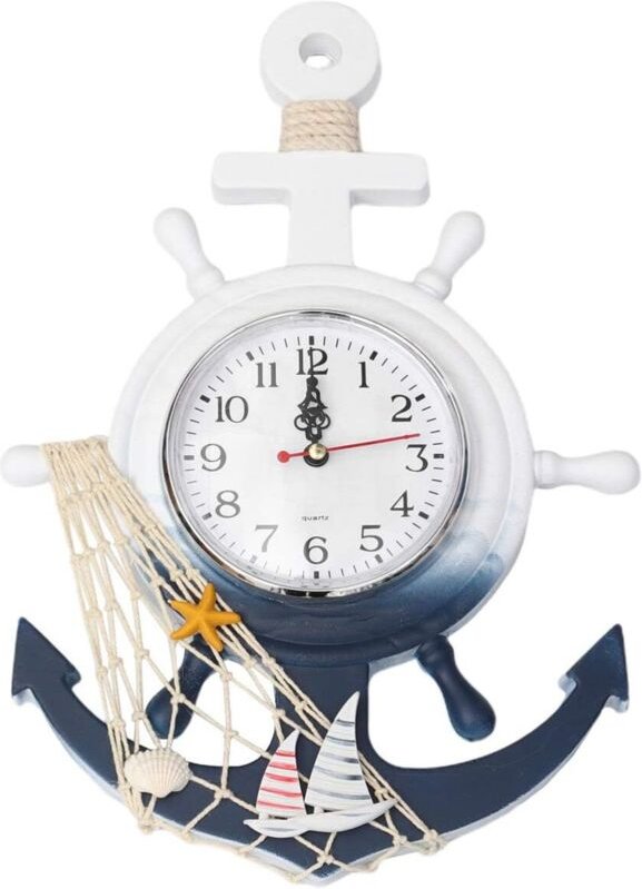 Csparkv - Nautische Anker-Wanduhr, Wandbehang, Holzornament, Boot, Schiff, Lenkrad, Wanddekoration, Segelboot, Heimdekor...