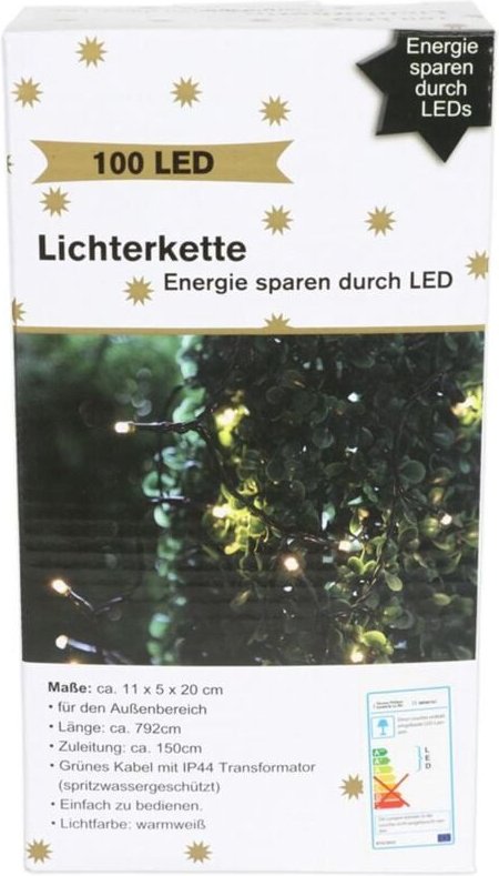 Buri - Aussen-Lichterkette mit 100 LEDs warmweiss Weihnachtsdeko Weihnachtsbeleuchtung