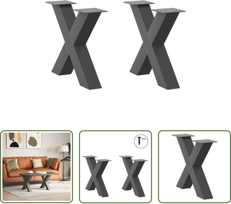 vidaXL Stahlbeine - Couchtischbeine X-Form 2 Stk. Anthrazit 60x(42-43) cm Stahl