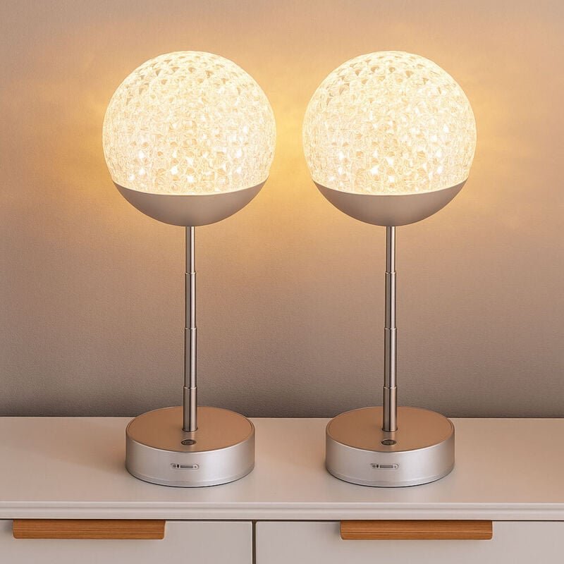 Thumbnail - Led Tischlampe Touchdimmer Nachttischlampe Kristall Tischleuchte höhenverstellbar, Edelstahl silber Kunststoff, 1W 50lm ...