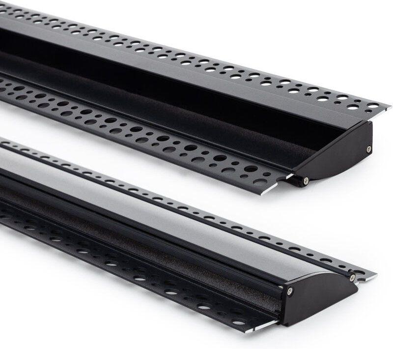 Aluminiumprofil Einbau für Gips/Stuckdecke 2m für led Streifen bis 12 mm Schwarz 2 m Schwarz transluzent