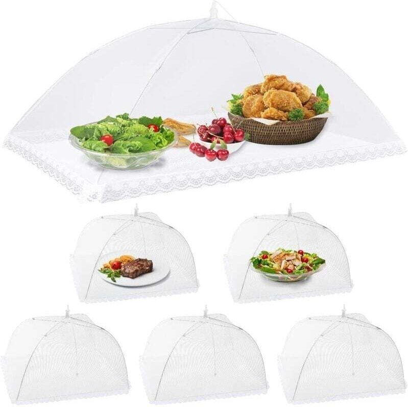 ZVD-6 Stück Faltbare Lebensmittelabdeckung Anti-Fliegen-Netz Lebensmittelabdeckung Zeltschirm Anti-Insektenschutz für BB...
