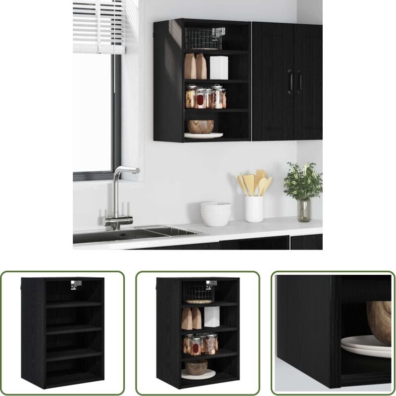 vidaXL Küchenregal - Hängeschrank mit Regal Schwarz Eichen-Optik 40 x 29,5 x 60 cm