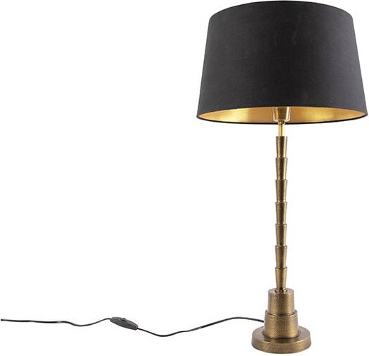 Art Deco Tischlampe Bronze mit Baumwollschirm schwarz 35 cm - Pisos