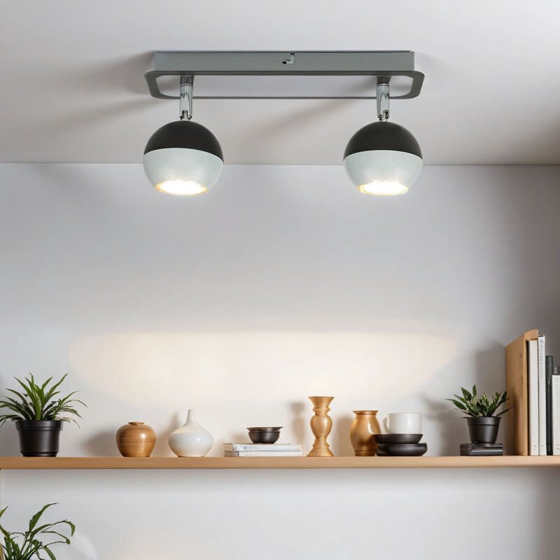 Licht-erlebnisse - Deckenspot verstellbar Schwarz Weiß GU10 2-flammig Kugel Schirm Modern Spot Lampe Decke