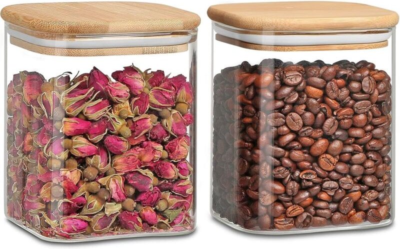 Vorratsgläser mit Deckel Vorratsdosen mit Luftdichten Bambus Deckel zum Konservieren von Nudeln Bohnen Kaffee Reis Nüsse...
