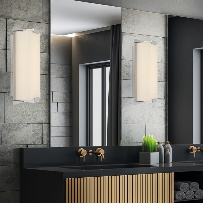 Wandleuchte led Flurlampe Treppenhausleuchte Chrom Wandlampe Schlafzimmer, Glas satiniert. 6W 470lm warmweiß, BxH 11x28 ...