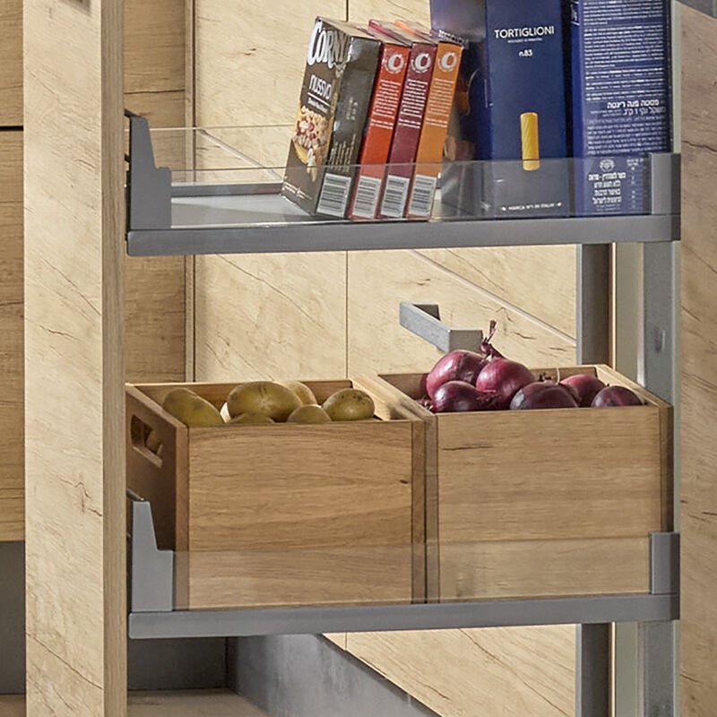 Kesseböhmer DISPENSA junior III Apothekerauszug silbergrau mit ARENA Glasrahmen Tablaren für Korpusbreite 400 mm