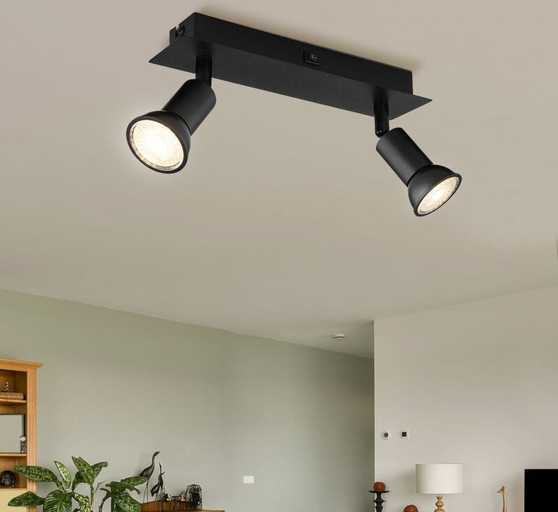 Etc-shop - Deckenstrahler Deckenlampe schwarz Deckenspots 2 Flammig Wohnzimmerleuchte mit verstellbaren Spots, Metall, 2...
