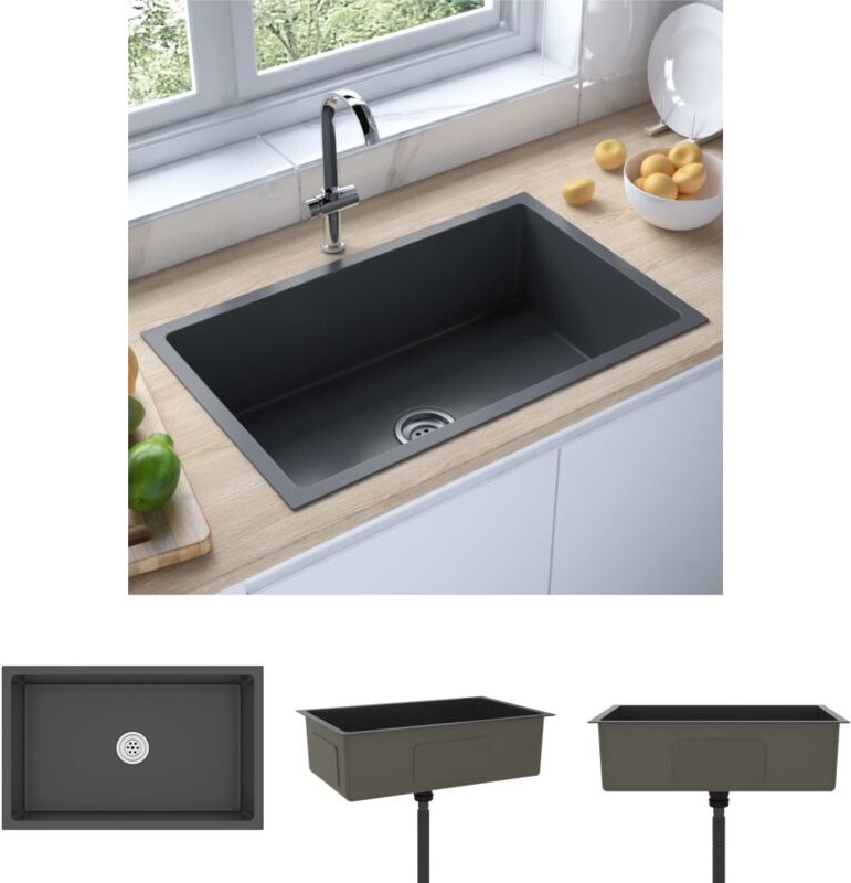 The Living Store Handgemachte Einbauspüle Schwarz Edelstahl - Küchenspülen & Spülbecken - Schwarz