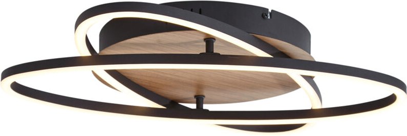 Qazqa - Deckenleuchte schwarz mit Walnussholz inkl. led 3-Stufen-Dimmbar 2-Licht - Kane