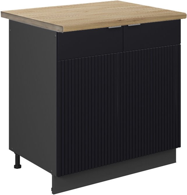 Vicco - Küchenschränke Fame-Line, Schwarz gestreift, 80 cm , ap Eiche