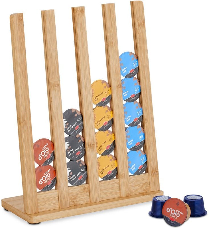 Relaxdays Kapselhalter für Cafissimo, Kaffeekapselhalter für 28 Kapseln, Kapselständer Bambus, HBT: 34,5x26x11 cm, natur