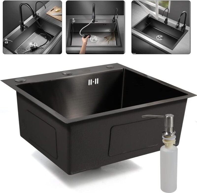 Senderpick - Edelstahl Einbausp le Kchensp le Waschbecken Sp lbecken Schwarz & Seifenspender