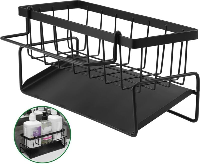 Küchenspülen-Organizer, Schwammhalter, selbstentleerende Abtropfschale und Handtuchhalter für Bürsten und Seifenlappen