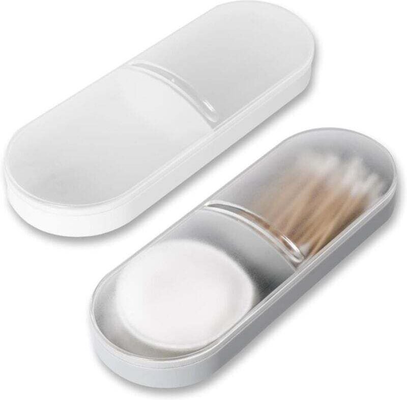 Boîte légère en plastique pour cotons-tiges (lot de 2), boîte de rangement portable à double compartiment, design transp...