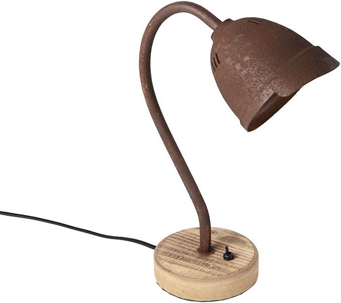 Rustikale Tischleuchte Rostbraun mit Holzfuß - Rax