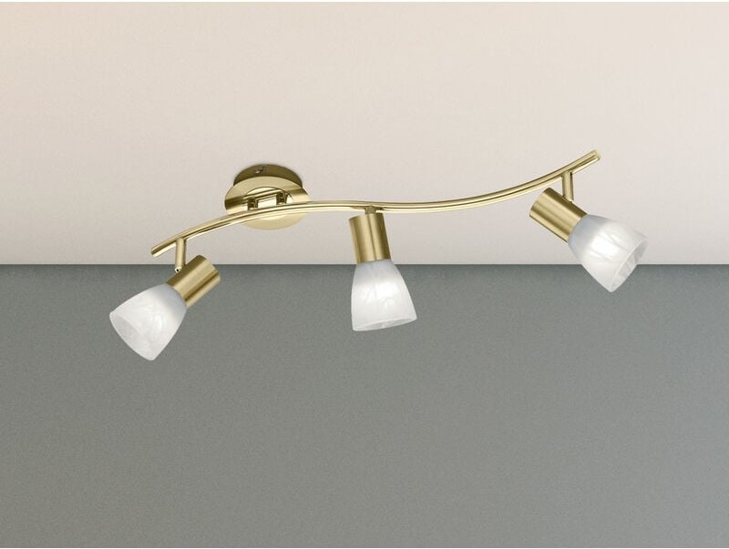 Trio - led Deckenstrahler levisto Messing 3-flammig mit Glasschirmen, Breite 55cm