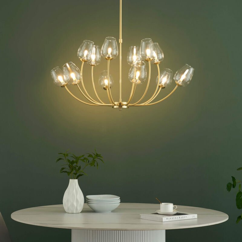 Goldener Kronleuchter 12 Glastulpen - Lucciana