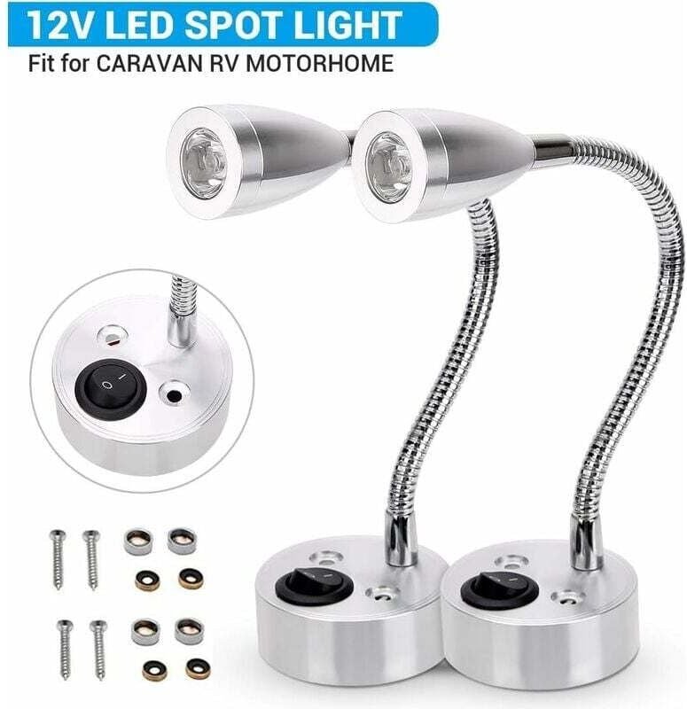 LED-Wandleuchte, 12 V, LED-Spot, Leselicht, Schalter, Wohnmobil, Wohnwagen, Wohnmobil, warme Lichter (2 Stück)